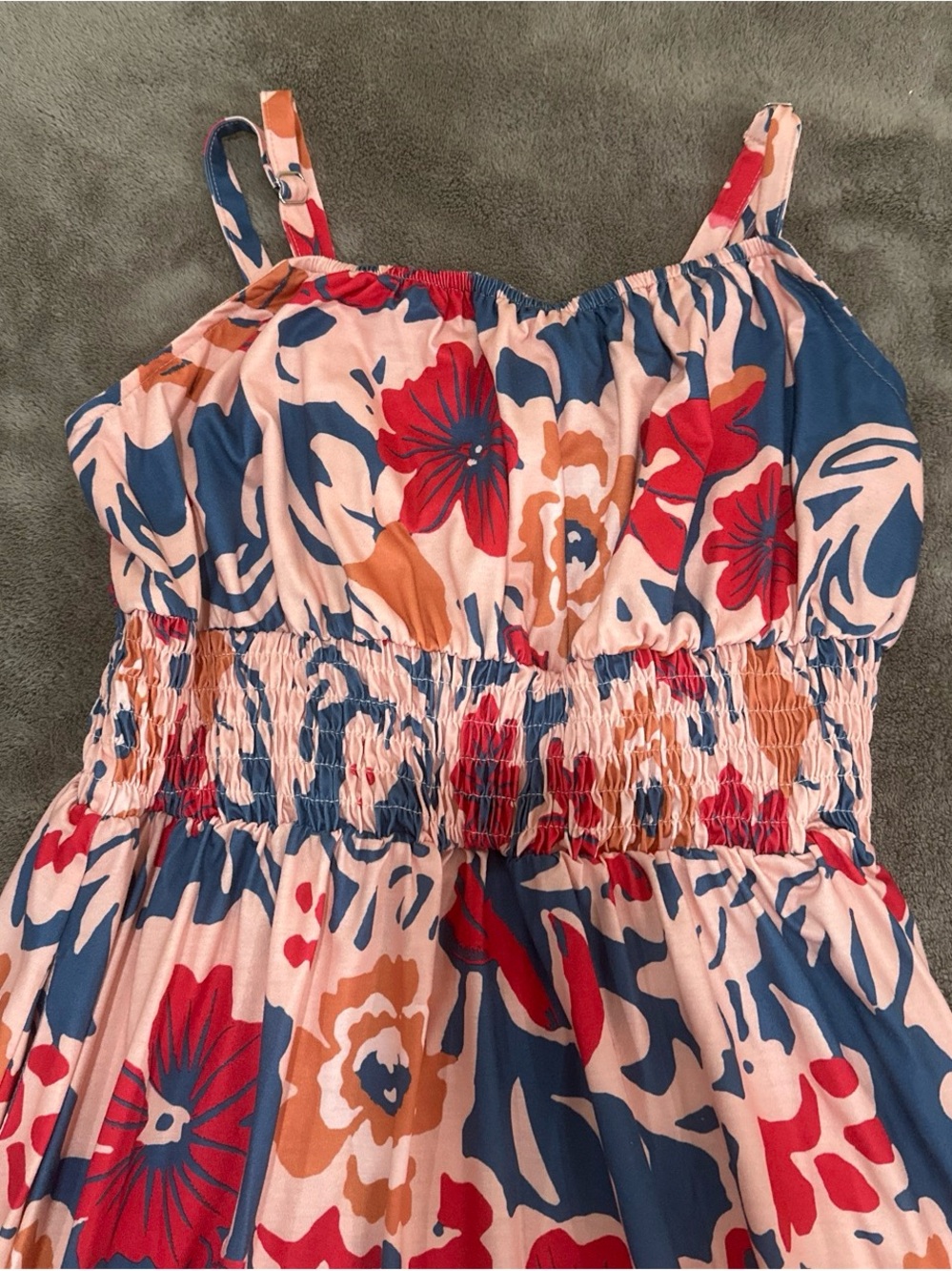 Grace Karin Pink Floral Sundress with Blue and Red Accents